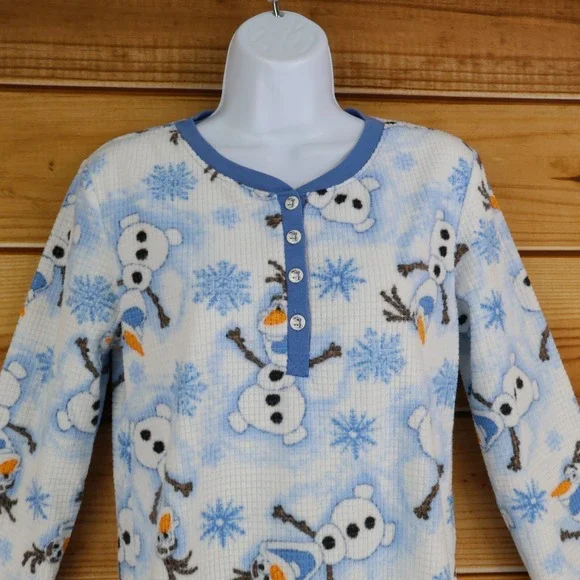 Disney Frozen Pajama Top Sleepwear Womens Size S White Blue Olaf Snowflakes Soft - Picture 5 of 8